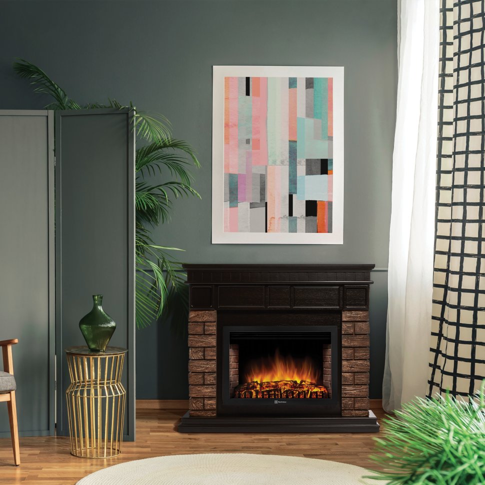 Каминокомплект Firelight Bricks Wood 30 с очагом Electrolux EFP/P-3320RLS камень темный/шпон венге