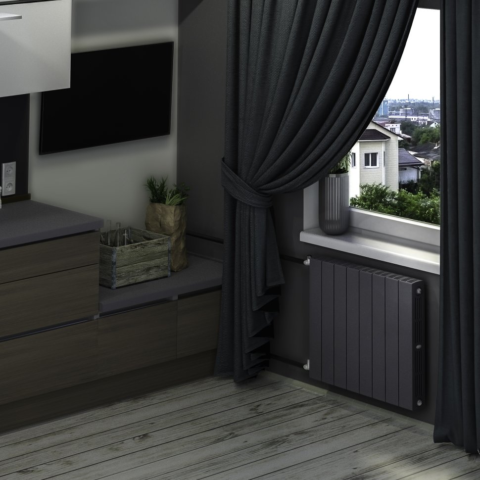 Биметаллический радиатор отопления Rifar Supremo 500 боковое подключение 8 секций титан