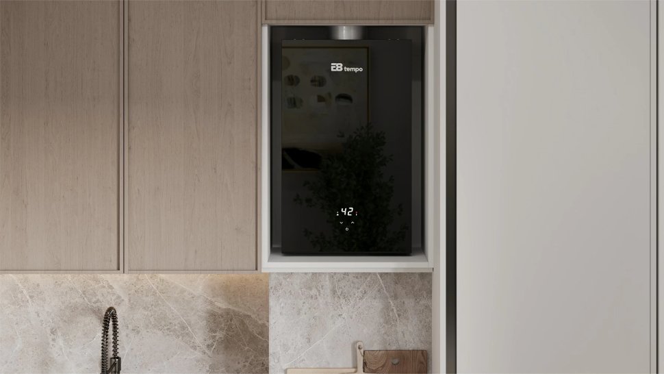 Проточный газовый водонагреватель E8 tempo E8WCY24 (черная стеклянная панель)