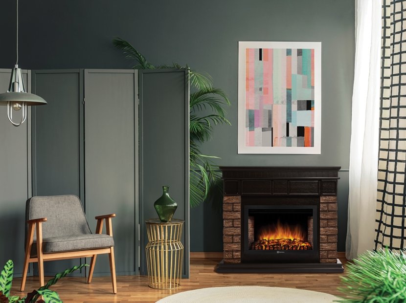 Каминокомплект Firelight Bricks 25 с очагом Electrolux EFP/P-2520LS камень темный/шпон венге