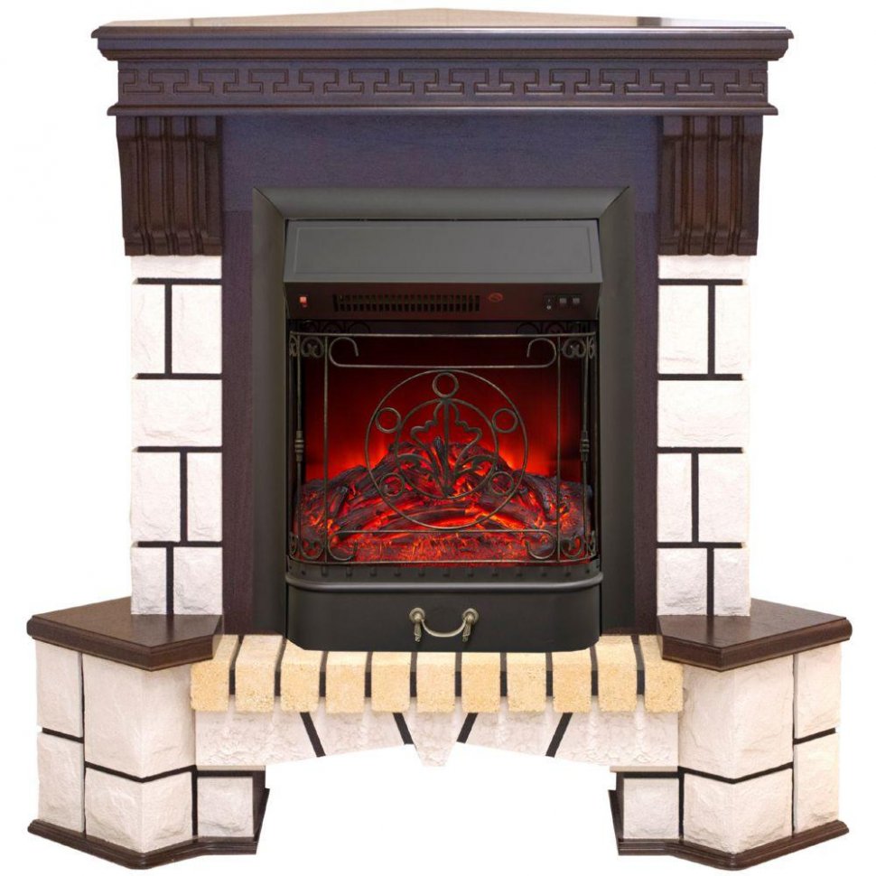 Каминокомплект RealFlame Stone Corner new STD/EUG AO (DN) с очагом Fobos s Lux Black/Brass