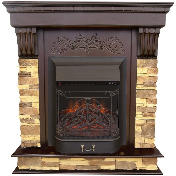 Каминокомплект Interflame Брайт темный дуб с очагом Majestic FX M Black